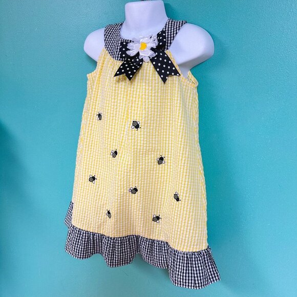 Rare, Too! Girls Yellow & Black Bumble Bee Seersucker Dress Size 4T - Picture 4 of 7